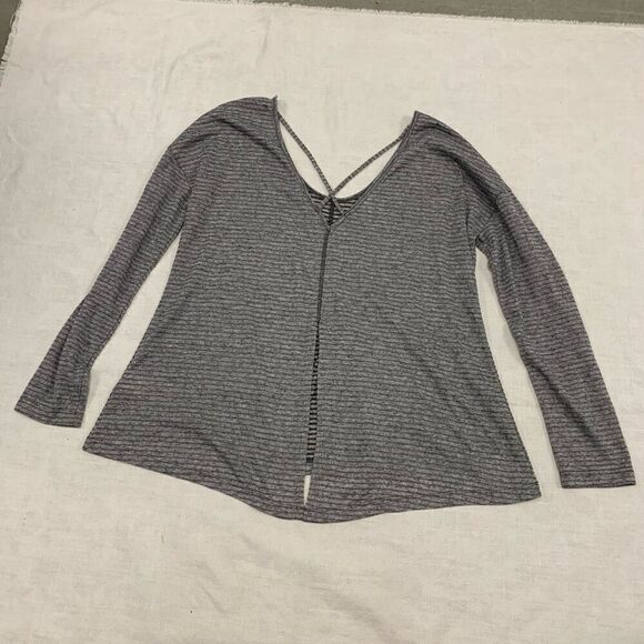 North Face M cross back split open long sleeves stripes layering top shirt grey - Picture 8 of 11